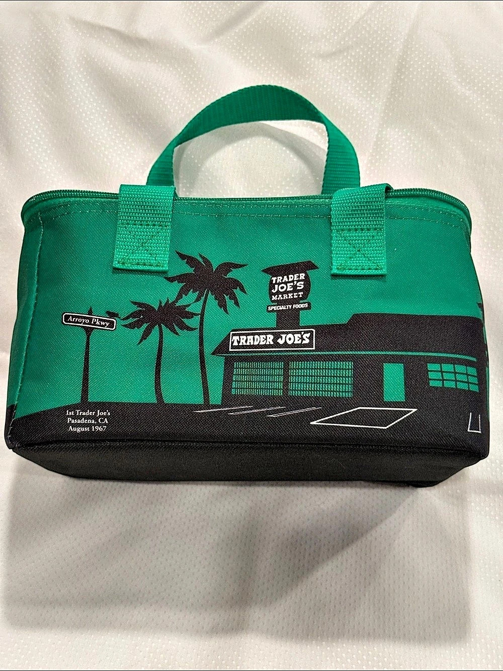 Trader Joe's Mini Insulated Cooler Tote Bag Emerald Green & Black 1.5 Gallon EUC